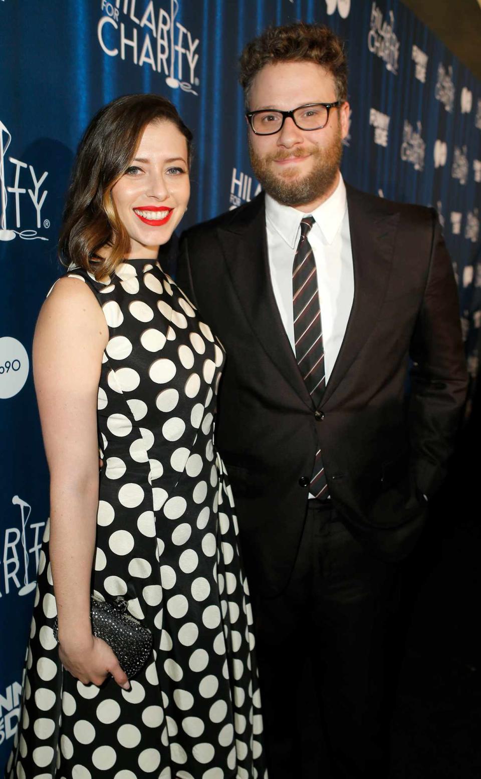 Hilarity for Charity co-founder Lauren Miller Rogen (L) and Hilarity for Charity co-founder/event host Seth Rogen attend attend Hilarity for Charity's Annual Variety Show: James Franco's Bar Mitzvah benefitting the Alzheimer's Association presented by Funny Or Die and go90 at the Hollywood Palladium on October 17, 2015 in Los Angeles, California