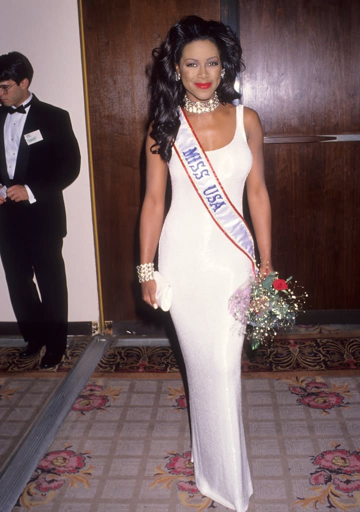 CENTURY CITY, CA – MARCH 13: Miss USA 1993 Kenya Moore attends the Starlight Children’s Foundation of Southern California’s “The Child In All of Us” 10th Annual Humanitarian Award Salute to Arsenio Hall and Fourth Annual Children’s Friendship Award Salute to the Cast of “Star Trek: The Next Generation” on March 13, 1993 at the Century Plaza Hotel in Century City, California. (Photo by Ron Galella, Ltd./Ron Galella Collection via Getty Images)