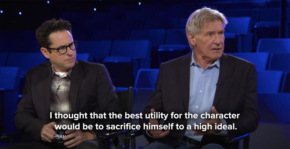 Harrison Ford saying "I thought that the best utility for the character would be to sacrifice himself to a high ideal"