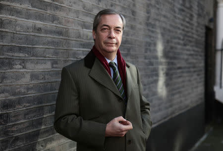 The former leader of Britain's UK Independence Party (UKIP), Nigel Farage, poses for a photograph following an interview with Reuters, in London, Britain February 12, 2018. REUTERS/Simon Dawson