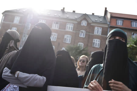 Demonstration on the first day of the implementation of the Danish face veil ban in Copenhagen, Denmark August 1, 2018. Mads Claus Rasmussen/Ritzau Scanpix/via REUTERS