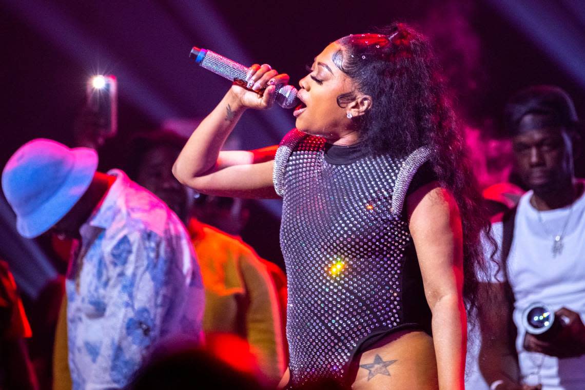 Trina performs at Trick Daddy ‘s 25th Anniversary Show at the James L. Knight Center in Miami, Florida, on Sunday, April 16, 2022.