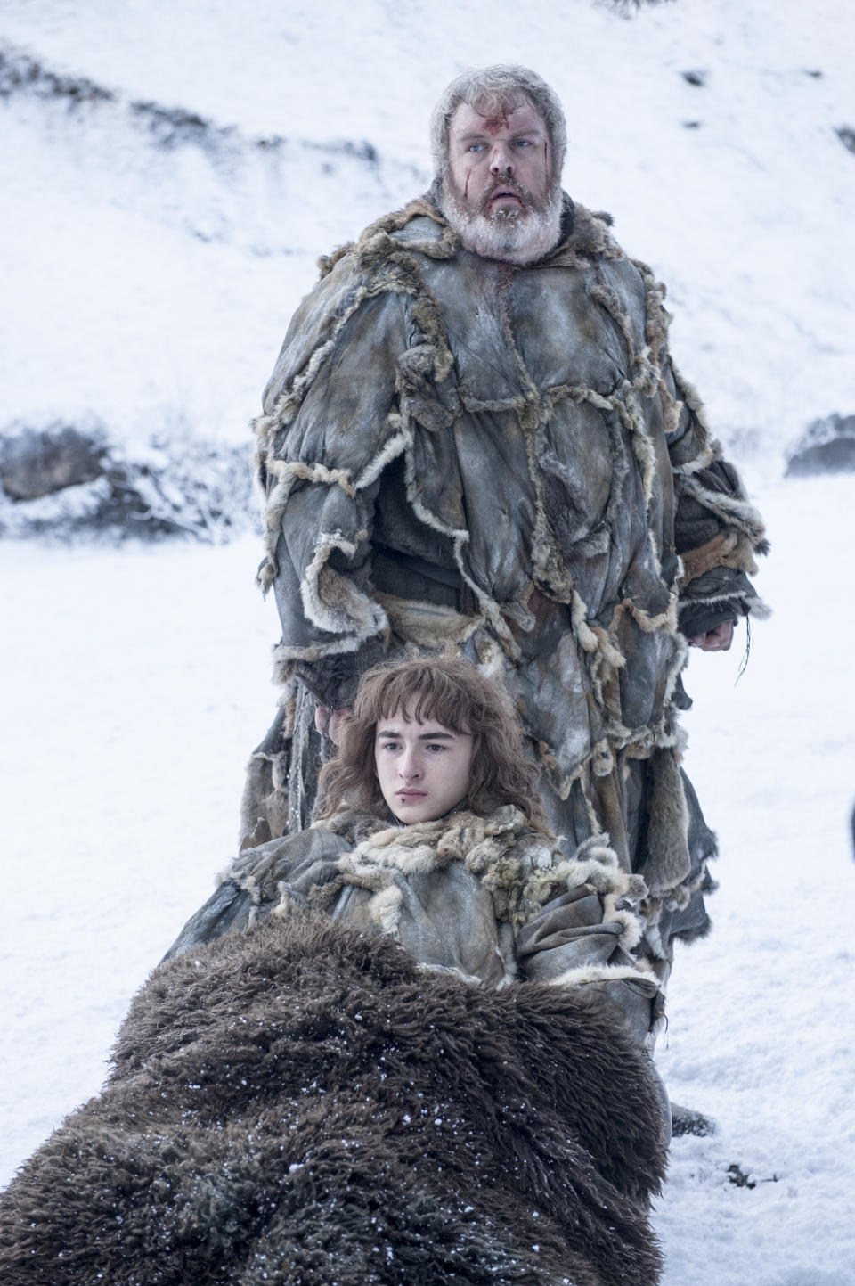 Hodor (Kristian Nairn) and Bran Stark (Isaac Hempstead Wright) in “Game of Thrones”. (PHOTO: HBO)