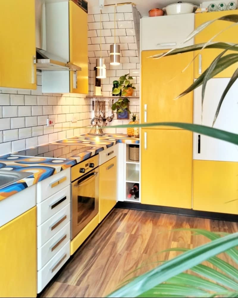 Colorful kitchen countertops.