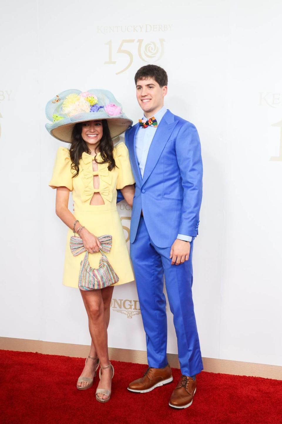 Reed Sheppard and his girlfriend, Brailey Dizney, pose for a photo on the red carpet at the 2024 Kentucky Derby at Churchill Downs.