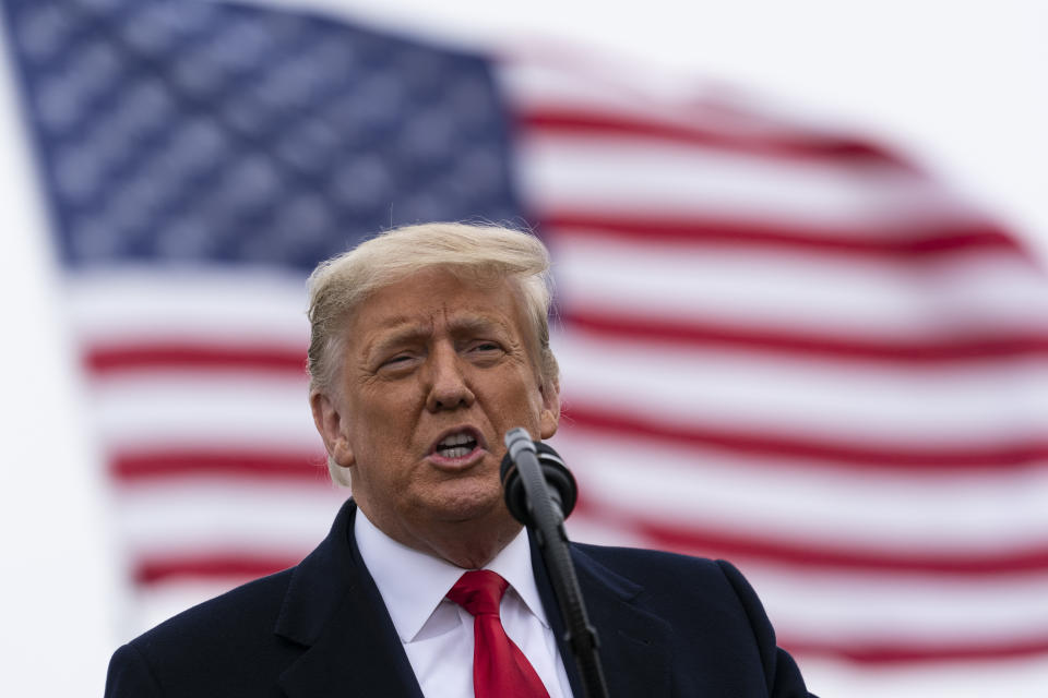 El presidente Donald Trump pronuncia un discurso, el martes 12 de enero de 2021, en Álamo, Texas. (AP Foto/Alex Brandon)