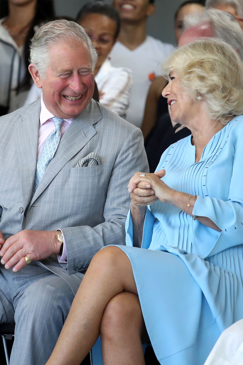 <p>Prince Charles laughs with Camilla, Duchess of Cornwall.</p>