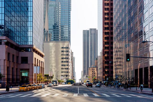 A street in modern-day downtown Los Angeles, California.