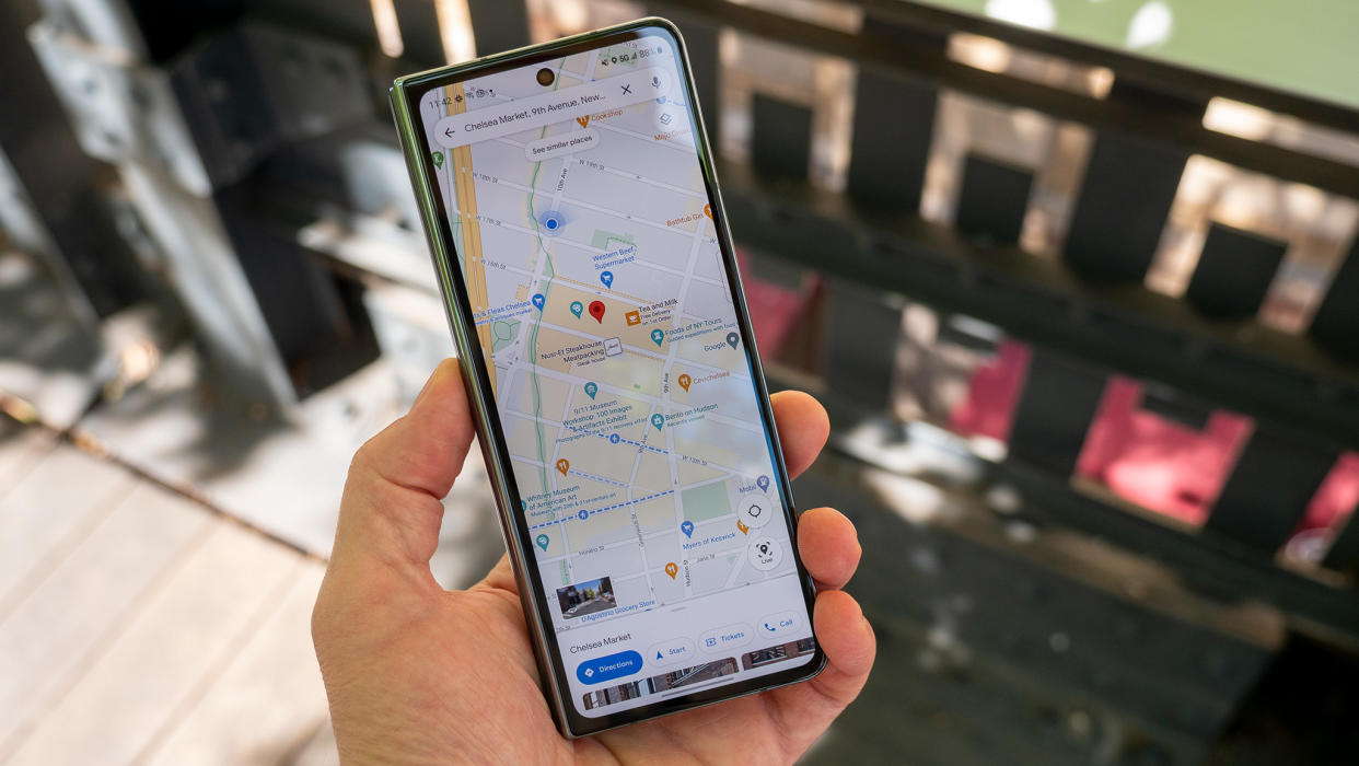  Viewing Google Maps on the Samsung Galaxy Z Fold 4's smaller cover screen. 