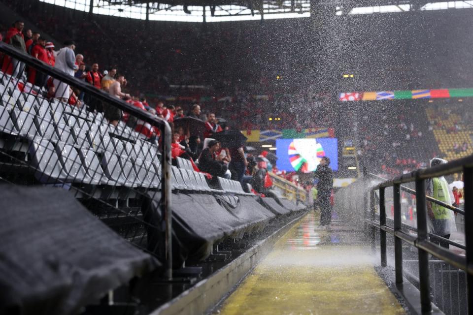 Storms in Dortmund caused rain to pour through the roof of the BVB Stadion (Getty)