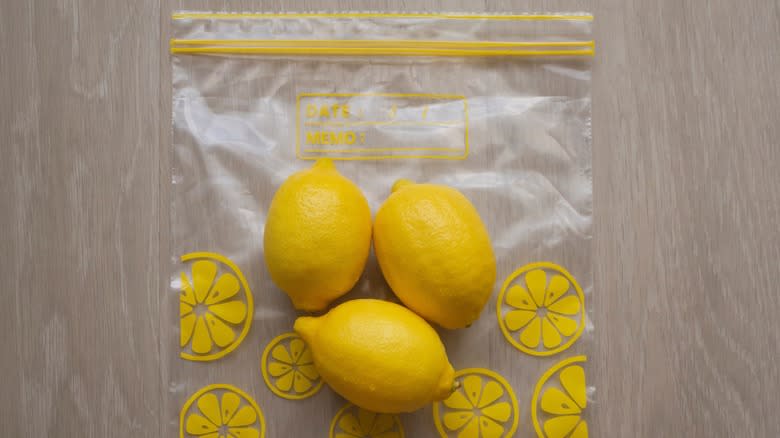 Resealable plastic bag with three lemons