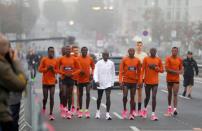 Eliud Kipchoge, the marathon world record holder from Kenya, attempts to run a marathon in under two hours in Vienna