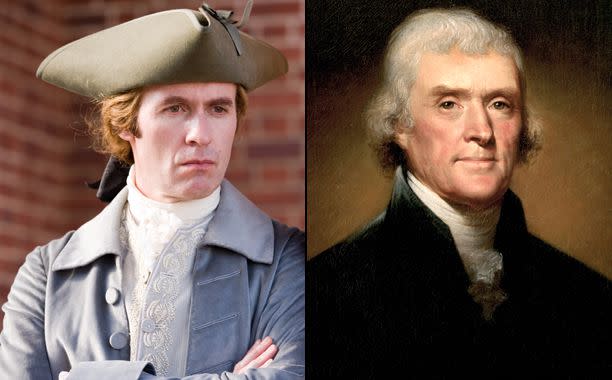 Kent Eames/HBO; GraphicaArtis/Getty Images Stephen Dillane in 'John Adams'; Thomas Jefferson