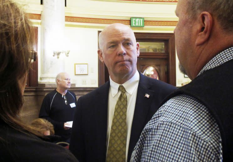 In this March 6, 2017 file photo, technology entrepreneur Greg Gianforte speaks to Republican delegates before a candidate forum in Helena, Mont. (Photo: Matt Volz/AP)