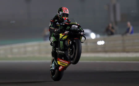 Motorcycle Racing - Qatar Motorcycle Grand Prix - MotoGP Second Qualifying Session - Losail, Qatar, March 17, 2018 - Monster Yamaha Tech 3 rider Johann Zarco of France competes. REUTERS/Ibraheem Al Omari