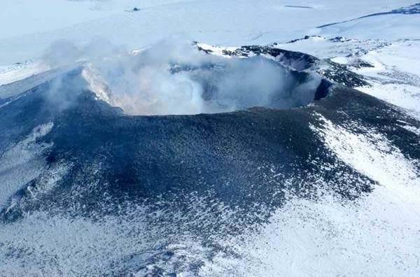 The summit of Mount Erebus, the southernmost active volcano on the planet.