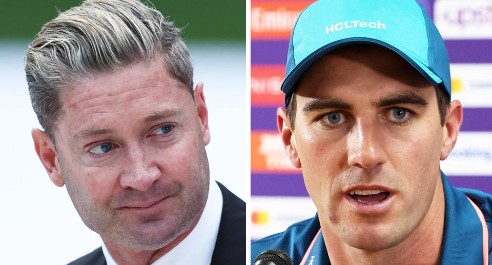 Pat Cummins pictured right and Michael Clarke pictured left