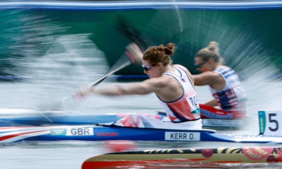 Deborah Kerr competes against Vanina Paoletti of France during the women’s kayak single 200m quarter-final.