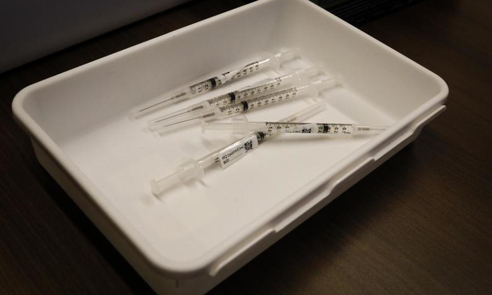 Syringes of Pfizer/BioNTech vaccines at a hospital in Miami, Florida.