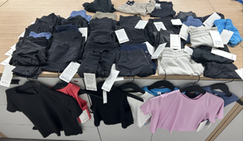 Police said they found about $3,800 of Lululemon merchandise in Mitchell-Baynes’ car. Photo courtesy of the D.C. Metropolitan Police Department.