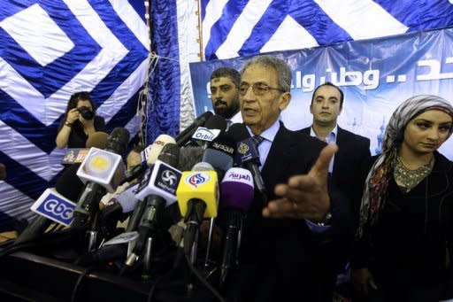 Egyptian presidential candidate Amr Mussa speaks during a press conference in Cairo on May 20.The Supreme Council of the Armed Forces on Monday urged Egyptians to accept the results of a looming presidential election, the first in the country since a 2011 uprising ousted dictator Hosni Mubarak