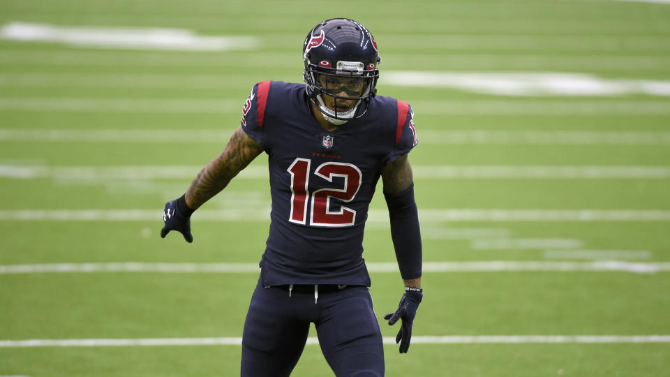 Houston Texans wide receiver Kenny Stills takes up his position during the second half of an NFL football game against the Green Bay Packers Sunday, Oct. 25, 2020, in Houston. (AP Photo/Eric Christian Smith)