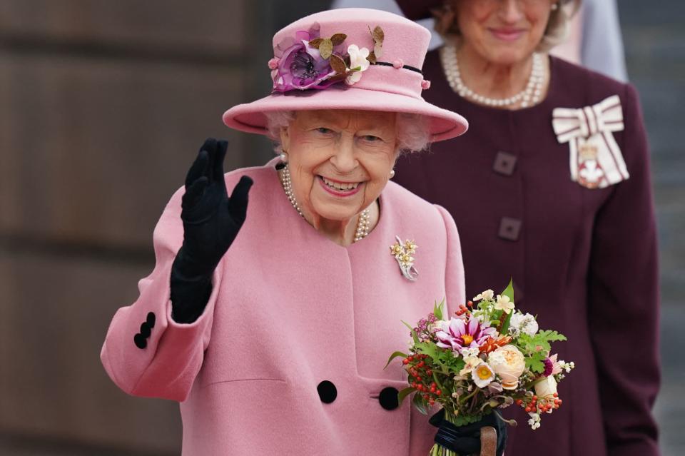 La reine Elizabeth au parlement gallois de Cardiff le 14 octobre 2021. - Jacob King - POOL - AFP