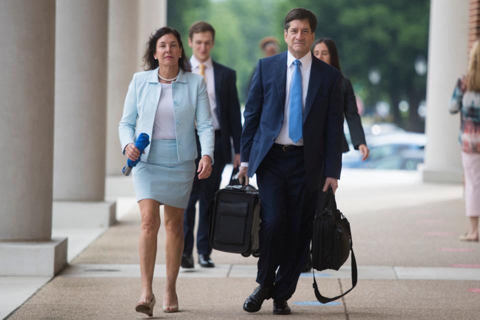 Delaware State Auditor Kathy McGuiness arrives at the Kent County Courthouse for the start of a criminal corruption case against McGuiness Tuesday, June 14, 2022, in Dover. 