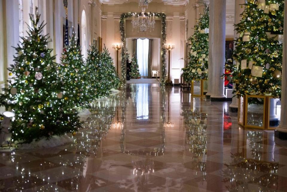 The Cross Hall of the White House decorated for Christmas