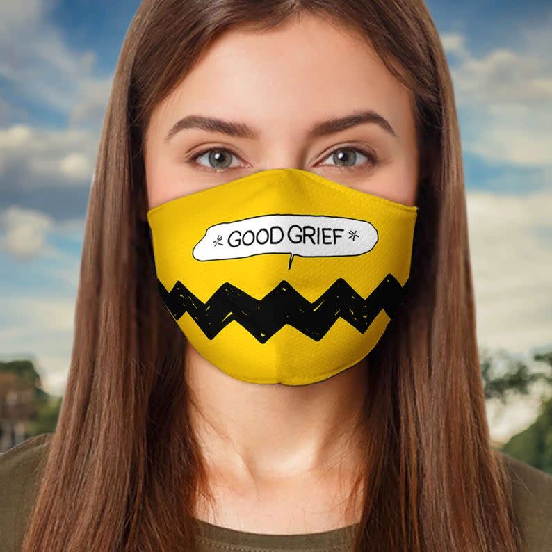 8) Peanuts Charlie Brown Inspired Funny Face Mask