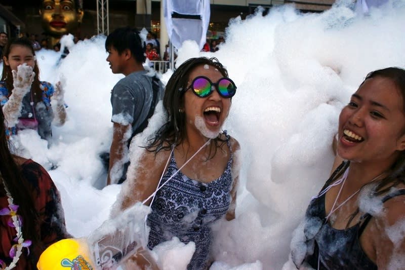 Revellers at a foam party during Songkran Festival celebrations in Bangkok, Thailand on April 14, 2017. — Reuters pic