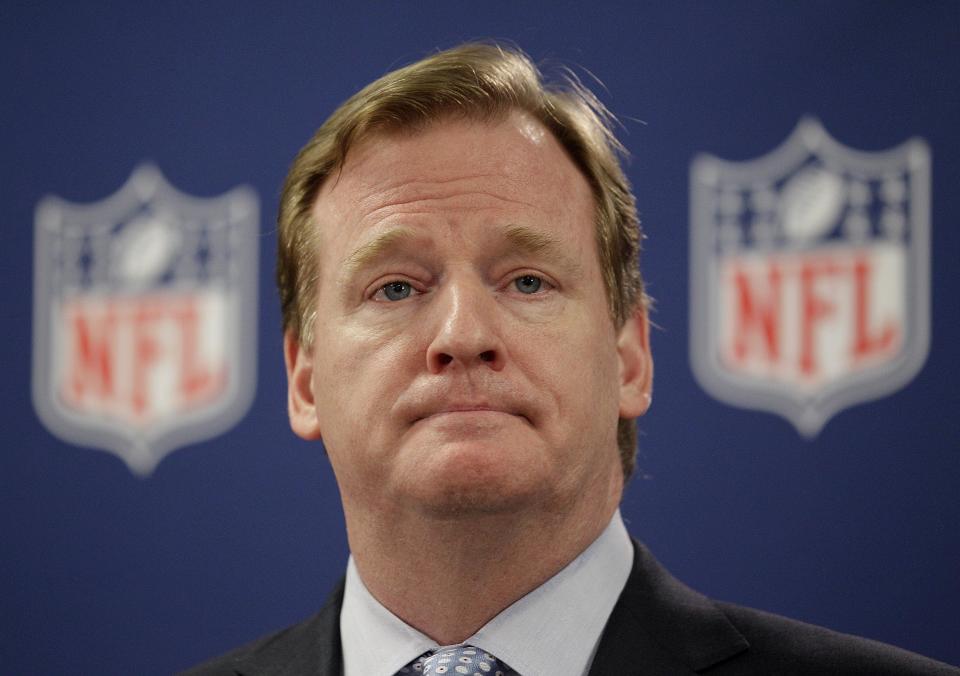 NFL Commissioner Roger Goodell speaks at a press conference following an owners meeting Tuesday, May 22, 2012, in Atlanta. (AP Photo/David Goldman)