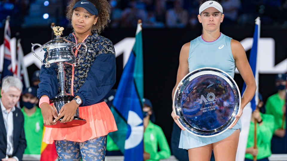 Naomi Osaka and Jennifer Brady, pictured here after the Australian Open women's final.