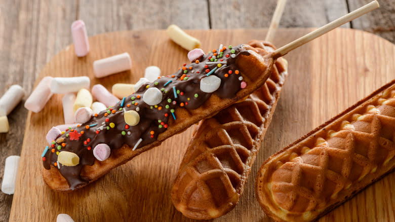 Waffle sticks dessert with toppings