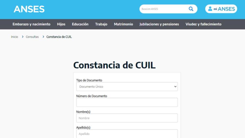 Para obtener la constancia de CUIL, hay que ingresar a la página de ANSES y completar los datos personales