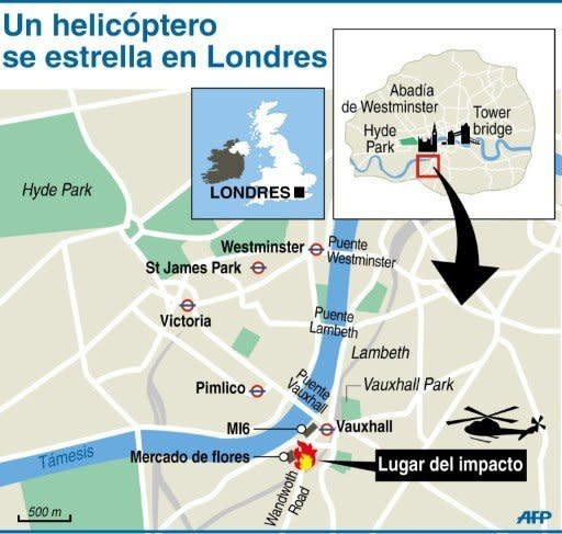 Localización del accidente de helicóptero en Londres