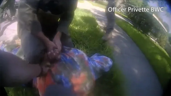 A still image from Ofc. Privette's bodycam footage during the shooting of Jalen Randle. (Houston Police Dept.)