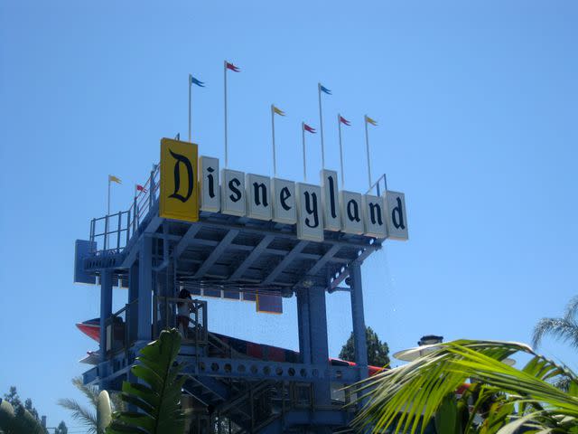 Image copyright Charlyn Keating Chisholm, licensed to About.com Disneyland Sign at Monorail Slide at Disneyland Hotel in Anaheim