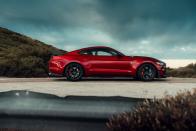 <p>The GT500’s shares the lesser Shelby’s 94.0-millimeter bore and 93.0-millimeter stroke but not its flat-plane crankshaft, and it redlines at 7500 rpm, 700 lower than the naturally aspirated engine.</p>
