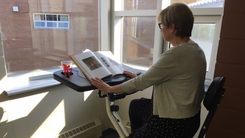 Double duty: Bicycle desk means students can cram workout into study session