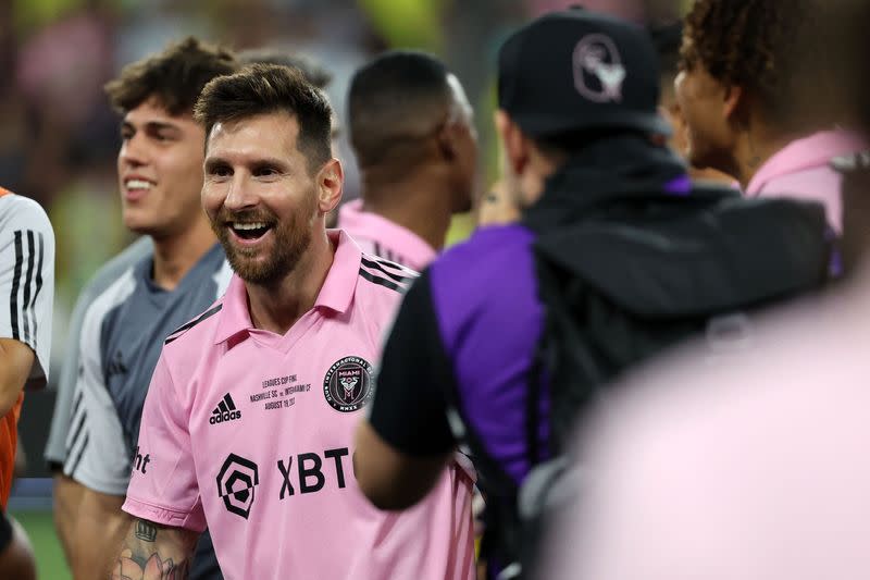 Lionel Messi reacciona tras conquistar la Leagues Cup con Inter Miami