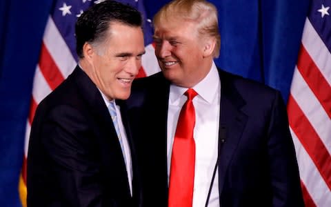 Mitt Romney and Donald Trump, February 2, 2012 - Credit:  Julie Jacobson/AP