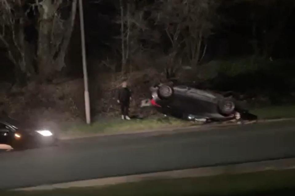 Car on its roof on Dorset Way A3049 i(Image: Daily Echo)/i