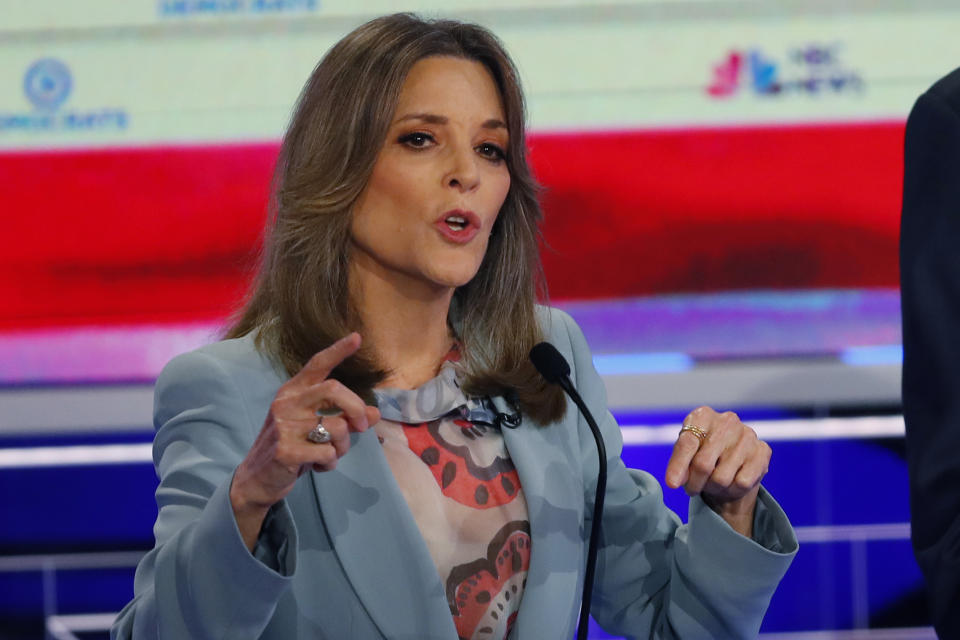 Presidential candidate and author Marianne Williamson at the Democratic primary debate on Thursday night (Photo: Wilfredo Lee/AP)