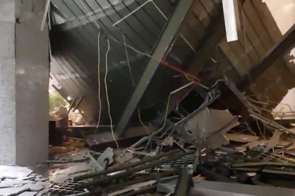 Debris is seen inside Indonesia Stock Exchange