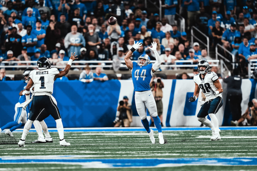 Malcolm Rodriguez at Ford Field versus the Philadelphia Eagles. (Photo Courtesy: Detroit Lions. Photo Credit: Jeff Nguyen)