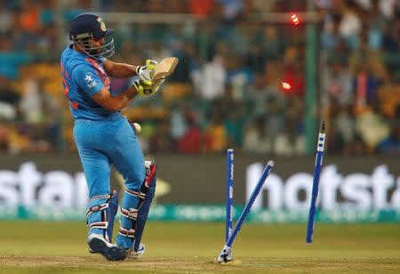 Cricket - India v Bangladesh - World Twenty20 cricket tournament - Bengaluru, India, 23/03/2016. India's Ravindra Jadeja is bowled by Bangladesh's Mustafizur Rahman. REUTERS/Danish Siddiqui