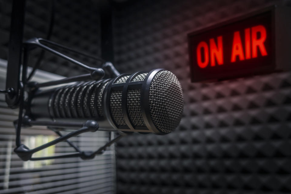 Professional microphone in radio studio