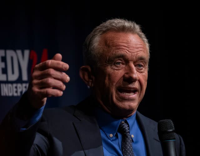 MIAMI, FLORIDA – OCTOBER 12: Independent presidential candidate Robert F. Kennedy Jr. speaks during a campaign event “Declare Your Independence Celebration” at Adrienne Arsht Center for the Performing Arts of Miami-Dade County on October 12, 2023 in Miami, Florida. Miami is the first stop of three that Robert F. Kennedy Jr. will do in Florida with his Declare Your Independence Celebration event, announcing that he dropped his Democratic bid for president and will run as an independent candidate. (Photo by Eva Marie Uzcategui/Getty Images)<br>