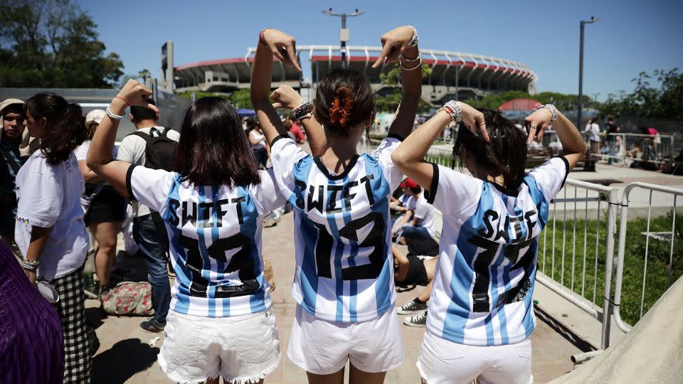 Argentinian fans outside the Mas Monumental stadium in Buenos Aires before Swift's concert on November 9, 2023. - Emiliano Lasalvia/AFP/Getty Images